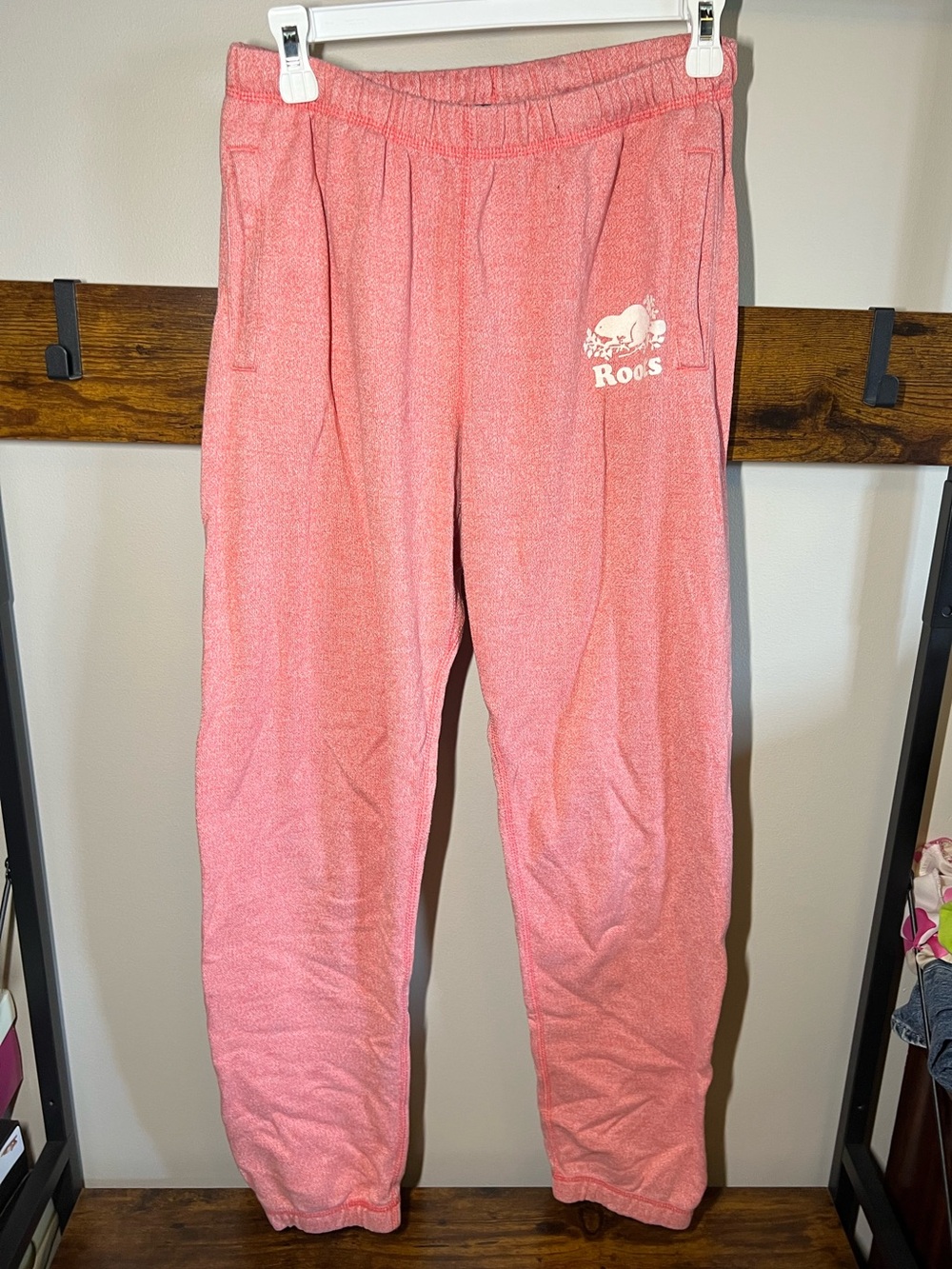 Roots Coral Pink Sweatpants with White Logo